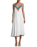 Sleeveless Zigzag Colorblock Midi Dress, Aqua/Multi