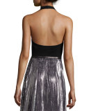 Sleeveless Surplice Halter Top, Black