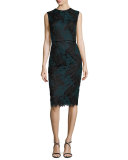 Sleeveless Lace Sheath Dress, Black/Green