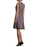 Tweed Sleeveless A-Line Dress, Black/Pink