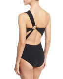 Teti One-Shoulder Cutout Swimsuit, Black