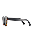 Leonard Monochromatic Round Two-Tone Sunglasses, Brown Tortoise/Black