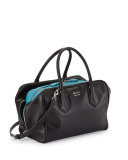 Soft Calf Medium Inside Bag, Black/Turquoise (Nero+Turchese)