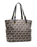  Jet Set E/W Signature Tote, Beige/Black Monogram