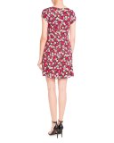 Poppy-Print Cap-Sleeve Dress, Multi Pattern