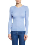 Long-Sleeve Featherweight Cashmere Top, Powder Blue