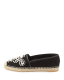 Pearly Bead Espadrille Flat, Black