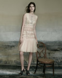 Sleeveless Bateau-Neck Embroidered Dress, Powder Pink