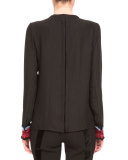 Marie Fringe-Cuff Long-Sleeve Blouse, Black