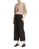 Shirred Drape Silk Pullover