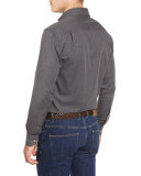 Melange Herringbone Long-Sleeve Sport Shirt, Dolomite Gray