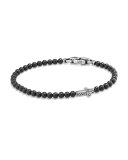 Men's Cross Station Bead Bracelet in Black Onyx