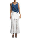 Denim & Lace Maxi Skirt, Ivory