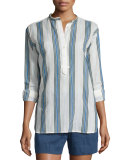 Solid Linen-Blend Shorts, Blue Marine