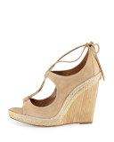 Christy Lace-Up Wedge Sandal, Nude