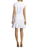 Bell Sleeveless Ruched Stretch Poplin Dress, White