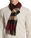 Men's Cashmere Mega-Check Scarf, Claret 