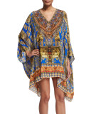 Long-Sleeve Short Caftan, Blue/Multi