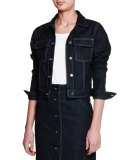 Button-Front Denim Jacket, Dark Navy