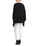 Embroidered Cady Poncho Top, Black