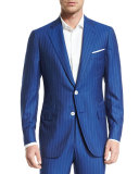 Super 160s Striped Wool Suit, Blue