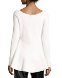 High-Low Peplum Long-Sleeve Top, Off White