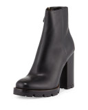 Leather Chunky-Heel Ankle Boot, Black (Nero)