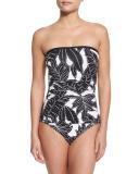 Leaf-Print Bandeau One-Piece Swimsuit