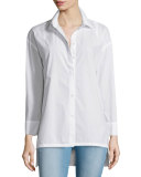 Oversized Button-Front Blouse, Blanc