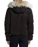 Borden Bomber Jacket with Fur-Lined Hood, Black