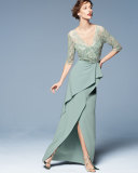 3/4-Sleeve Lace-Top Column Gown 