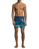 Bulldog Deep Sea Printed Swim Trunks, Blue