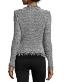 Azure Striped Stretch Tweed Jacket, Black/Ecru