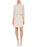 Sleeveless Check Sheath Dress, Nude