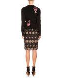 Sleeveless Floral-Embroidered Sheath Dress, Black