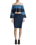 Denim Lace-Back Pencil Skirt