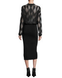 Long-Sleeve Blouson Combo Dress, Black