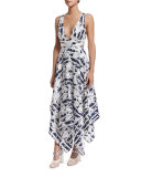 Keilani Sleeveless Striped Midi Dress, Navy Blossom