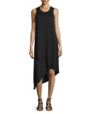 Sleeveless Asymmetric-Hem Midi Dress, Black
