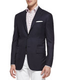 Three-Button Wool Blazer, Navy 