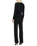 Colorblock Button-Sleeve Sweater