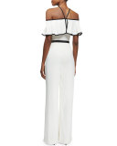 Spencer Crepe Off-the-Shoulder Jumpsuit, Vanilla