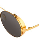 Round Brow-Bar Sunglasses, Yellow Gold
