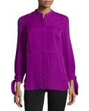 Silk Tie-Cuff Blouse, Magenta