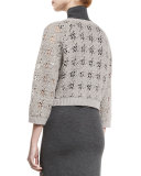 Cropped Paillette Crochet Cardigan, Elephant