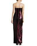 Carly Strapless Striped Sequin Column Gown, Red/Black