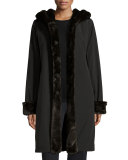 Hooded Faux-Fur-Trim Jacket, Black/Brown
