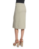 Mid-Rise Straight Wool Skirt W/Slit, Sand