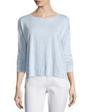 Long-Sleeve Linen Step-Hem Box Top 