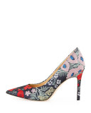 Hazel Pointed-Toe Floral-Jacquard Pump, Gray/Multi